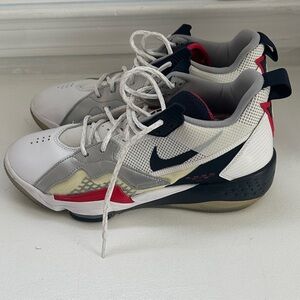 Nike White and Red Sneakers with Black Swoosh